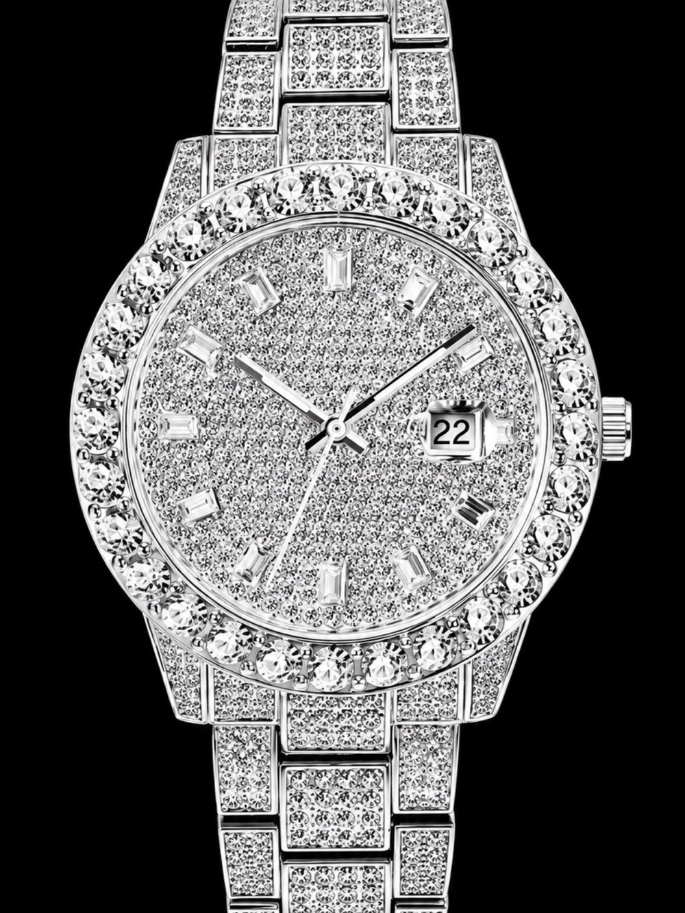 Men’s VVS Simulated Diamond Iced Out Bust Down Watch Platinum Stainless Steel